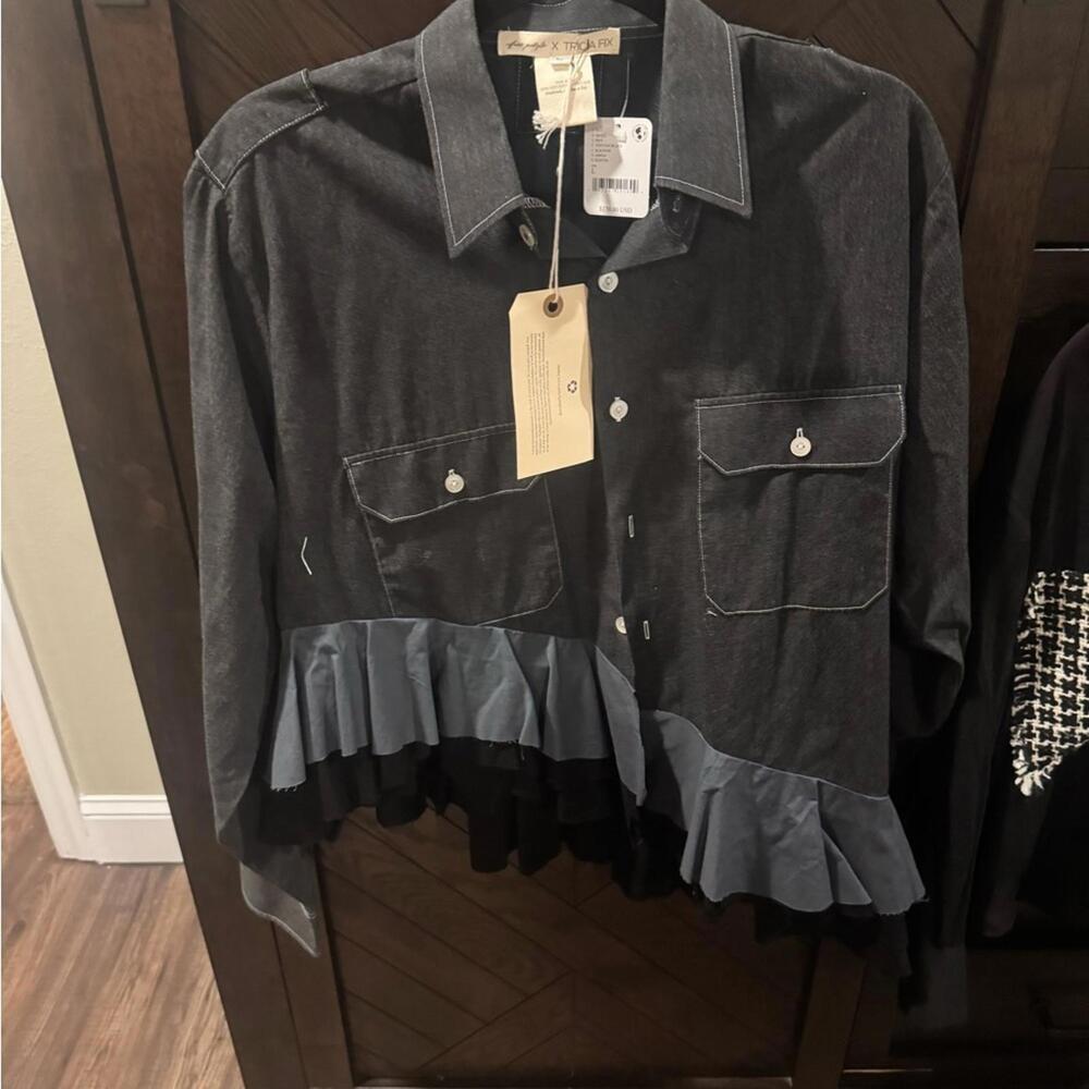 NWT Free People Tricia Fix Asymmetrical Ruffle Studded Heart top L - Picture 2 of 5